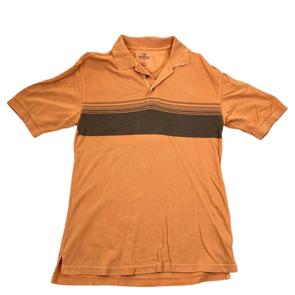 RedHead Mens Polo Shirt Small Short Sleeve Pullover Casual Striped Orange